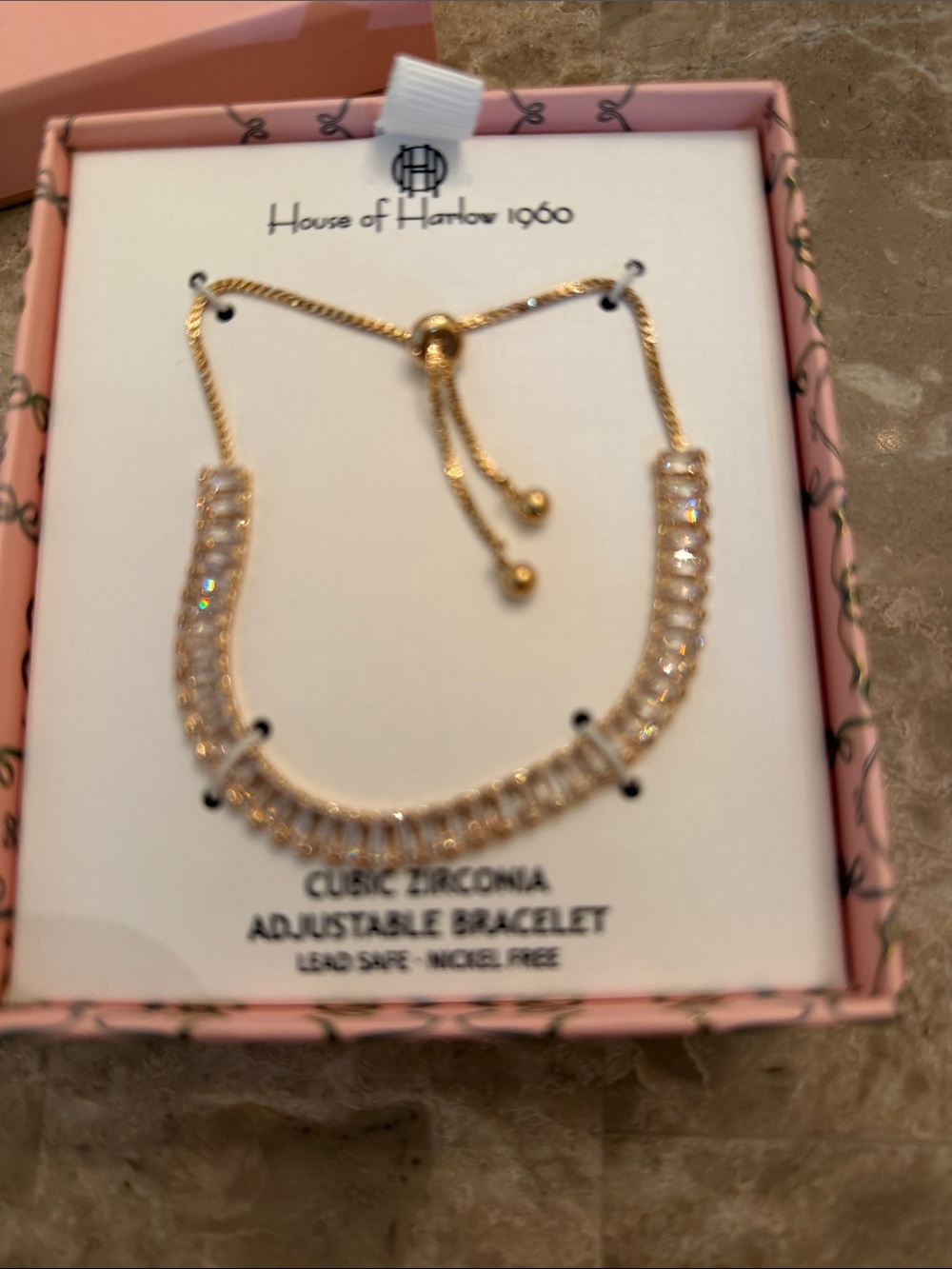 House of Harlow 1960 Gold Cubic Zirconia Adjustable Bracelet